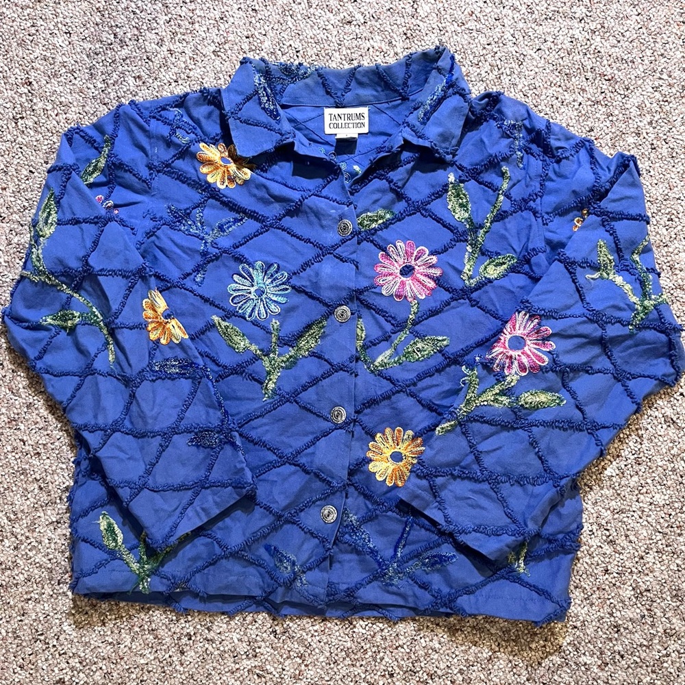Vintage 90s Blue Floral Embroidered Jacket